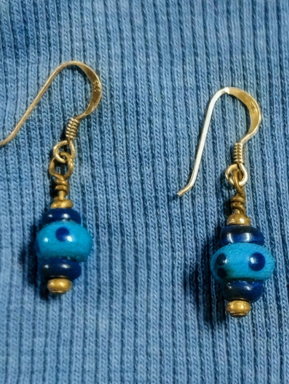 Handmade Sterling Silver Blue Polka Dot Lampwork Glass Earrings